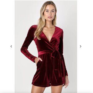 Lulu's Romantic Moves Burgundy Velvet Long Sleeve Romper